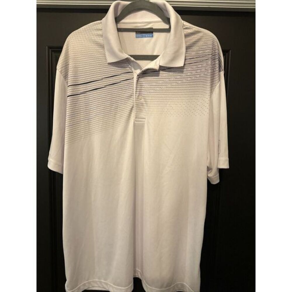 PGA Tour Mens XL Golf Performance 3 Button‎ Placket Polo Shirt White Gray